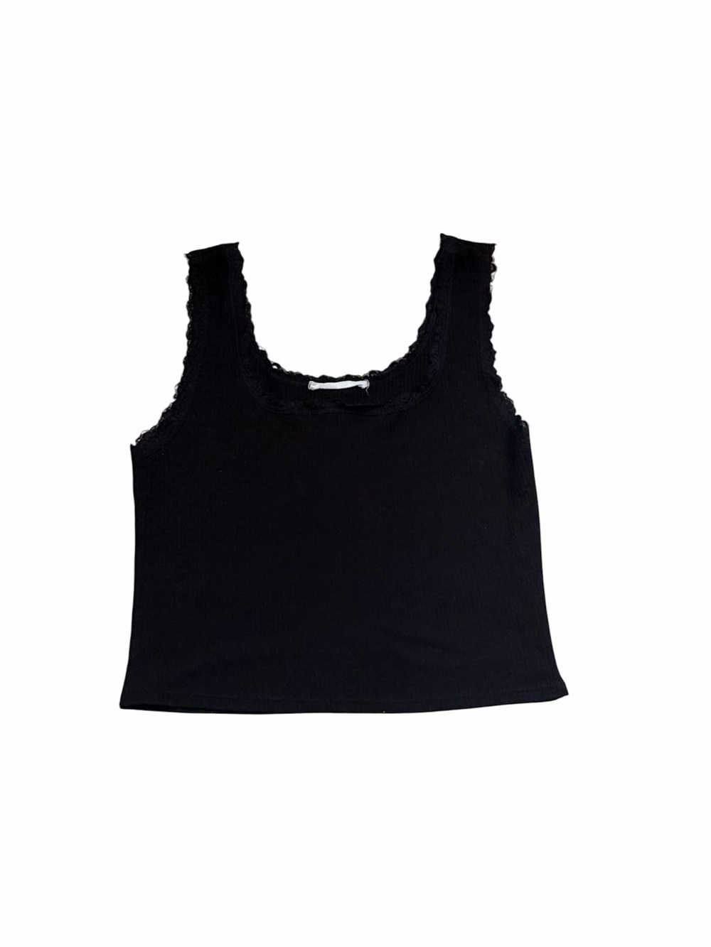 Caution to the Wind Black Lace-Trim Ribbed Tank Top Small